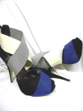 Shine Finish Classic Look 5.5" Zsa Zsa -- Open Toe Platform Pump -- Grey Combo