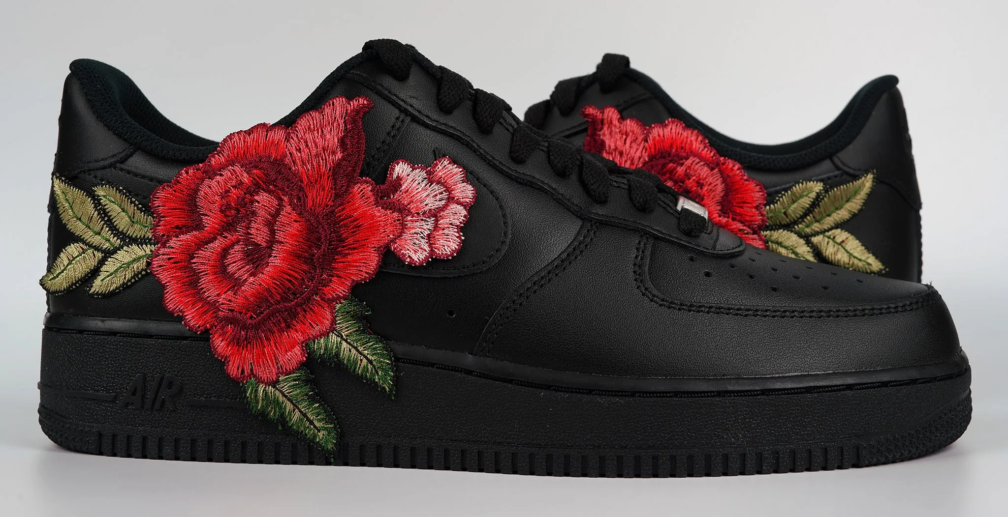 Eva Midsole Every Step Air Force 1 Custom Low Red Rose Flower Floral Black Shoes Men Women & Kids All Sizes AF1 Sneakers