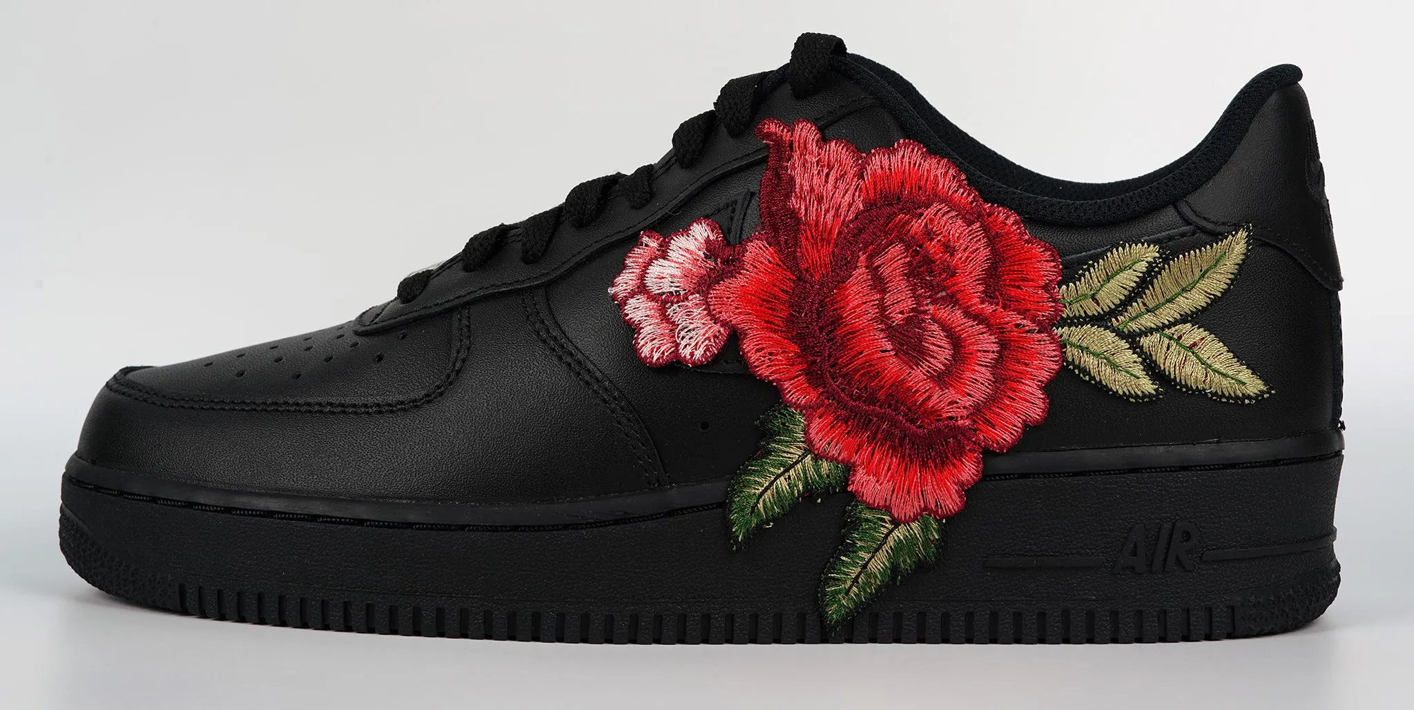 New York City Edge Air Force 1 Custom Low Red Rose Flower Floral Black Shoes Men Women & Kids All Sizes AF1 Sneakers