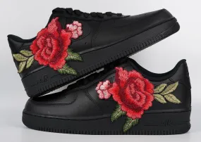 Air Force 1 Custom Low Red Rose Flower Floral Black Shoes Men Women & Kids All Sizes AF1 Sneakers Party Glow ergonomic
