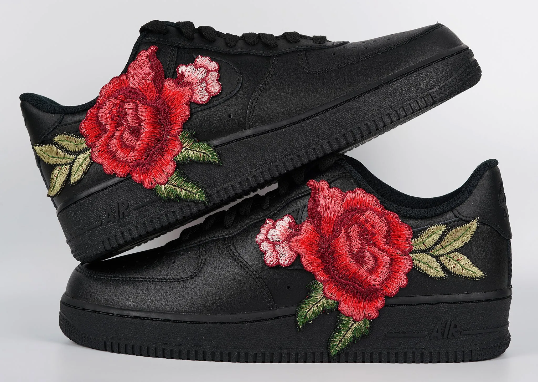 Air Force 1 Custom Low Red Rose Flower Floral Black Shoes Men Women & Kids All Sizes AF1 Sneakers Party Glow ergonomic