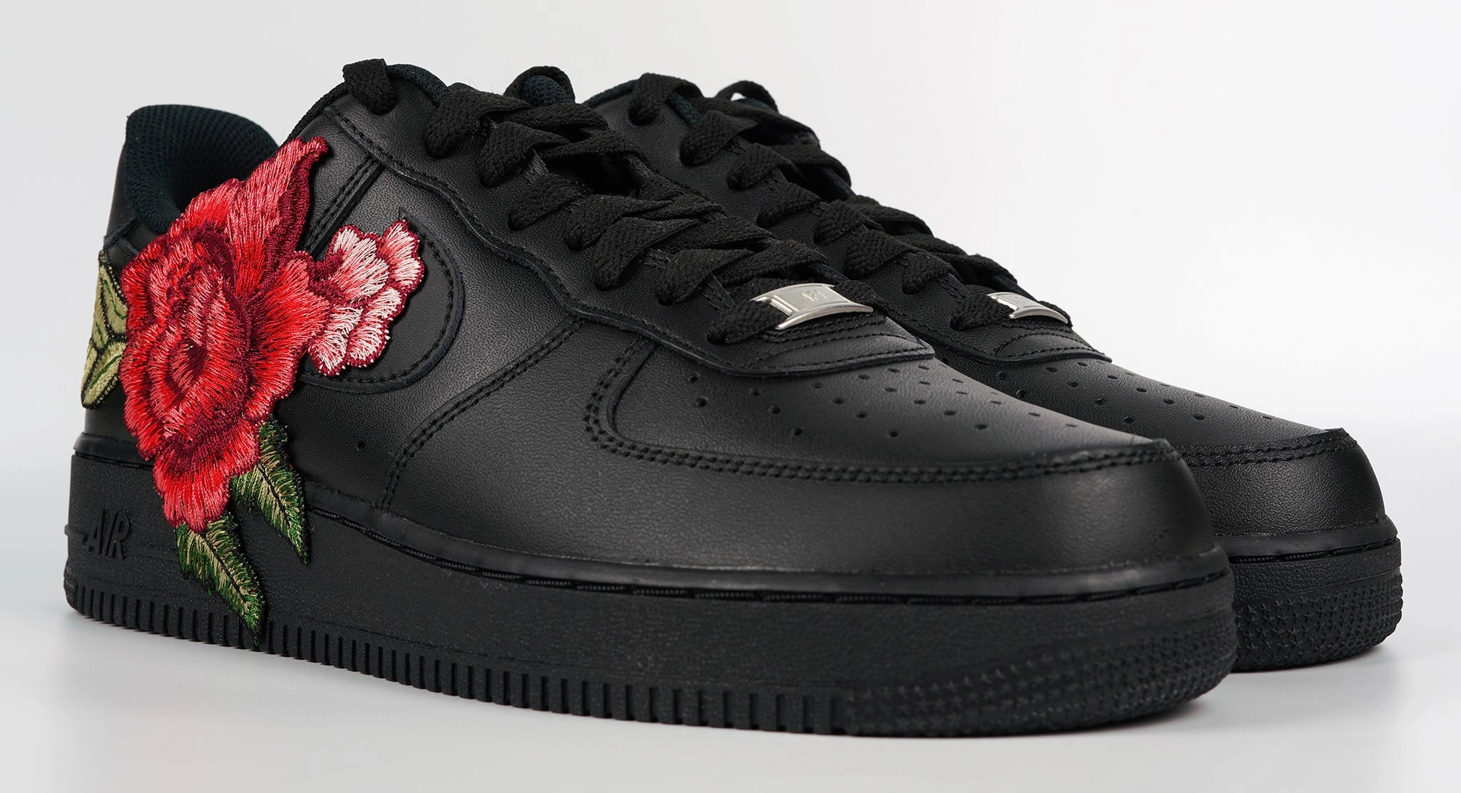 Linen Air Air Force 1 Custom Low Red Rose Flower Floral Black Shoes Men Women & Kids All Sizes AF1 Sneakers