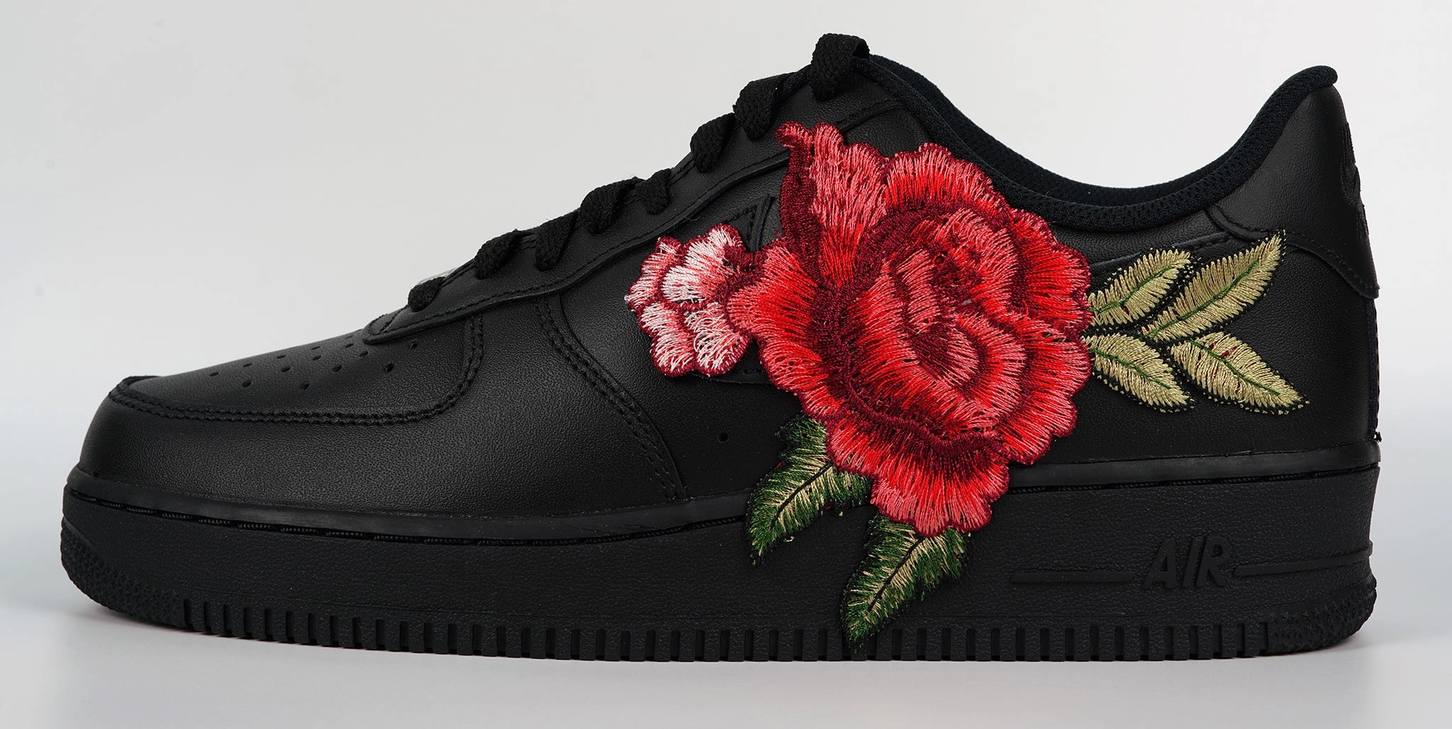 New York City Edge Air Force 1 Custom Low Red Rose Flower Floral Black Shoes Men Women & Kids All Sizes AF1 Sneakers