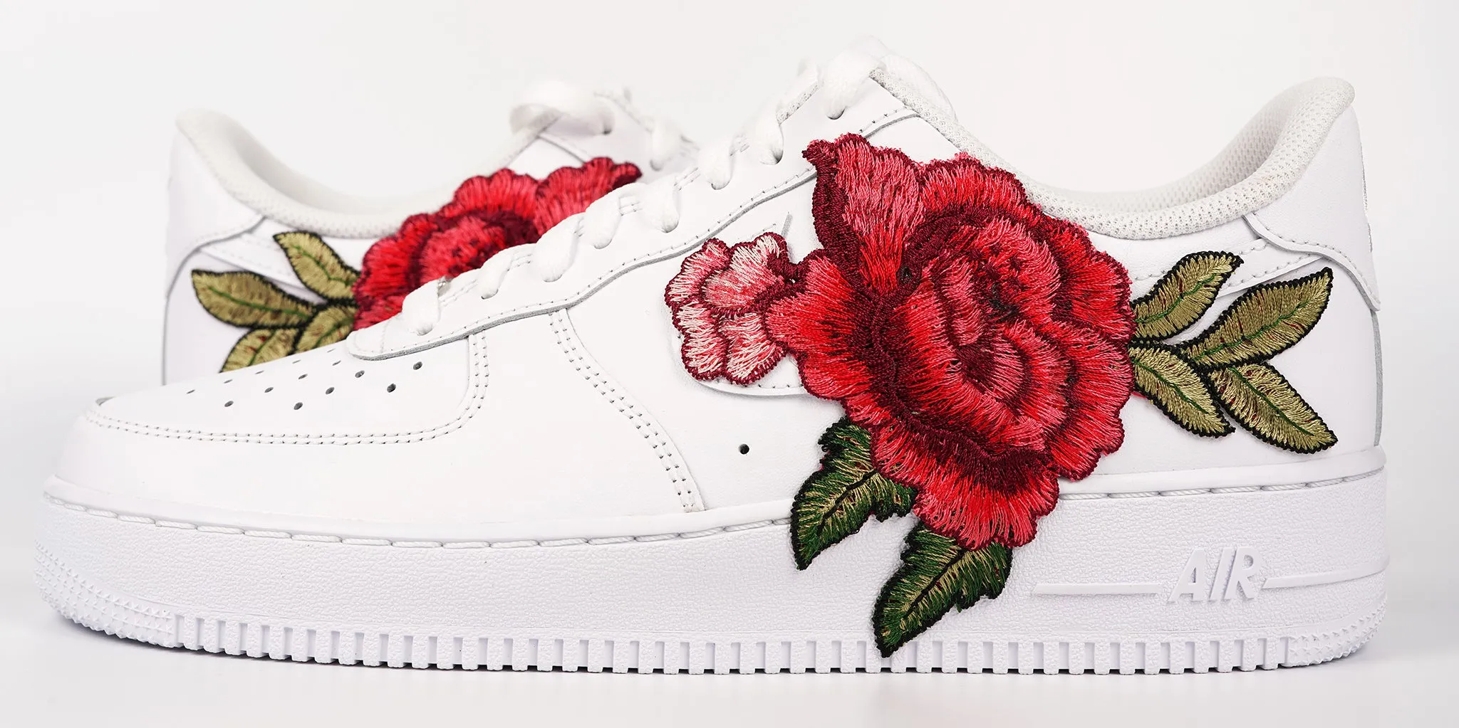 Story Glow Casual Move Air Force 1 Custom Red Rose Shoes Flower Floral White Mens Womens Kids All Sizes AF1 Sneakers