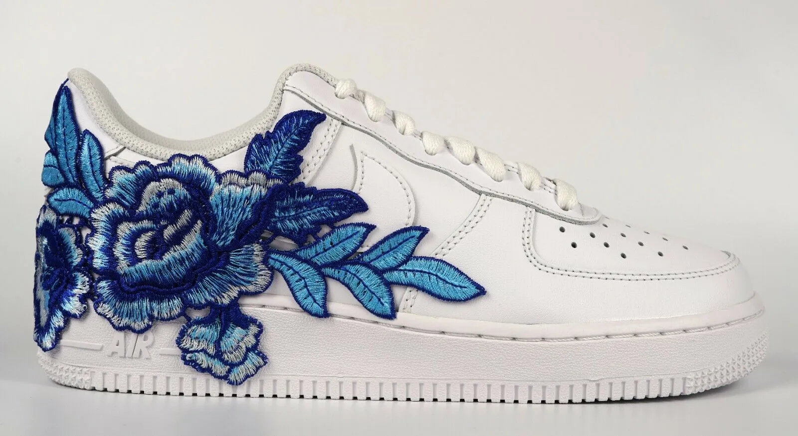 Leather Upper Step Free Air Force 1 Custom Blue Rose Short Flower Floral White Low Shoes Mens Womens & Kids ?? AF1 Sneakers
