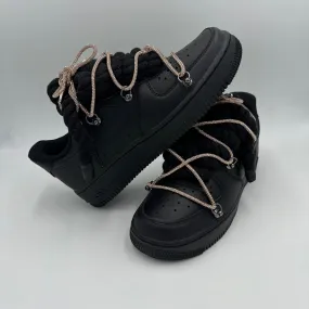 Nike Air Force 1 Black "Rope Laces Black" Triple Crystal Gold Queen Fit