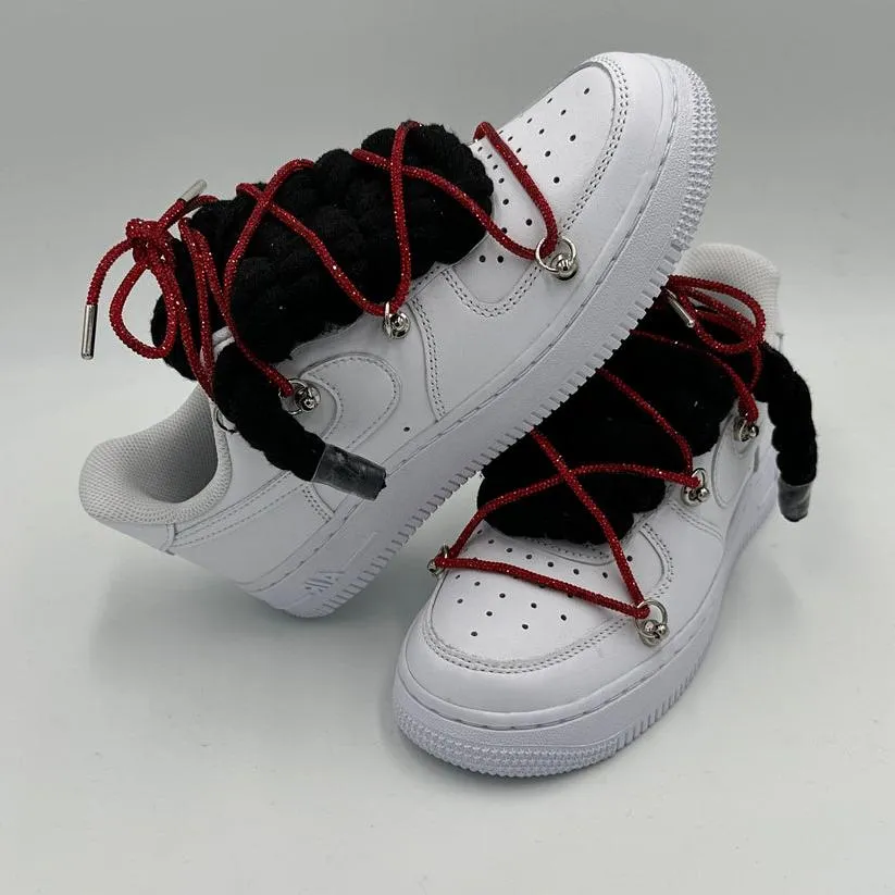Nike Air Force 1 ??Rope Laces Black?? Triple Crystal Red Wide toe box