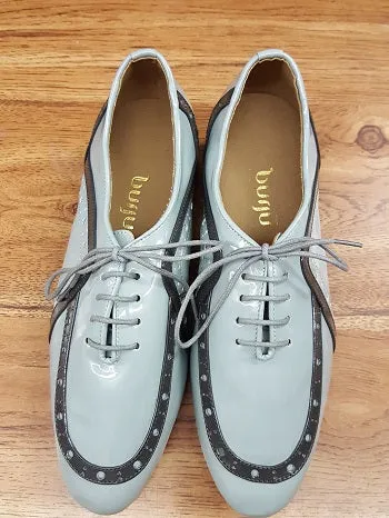 Josab -- Men's Standard Ballroom Oxford -- Light Grey Patent Craftsmanship Low Profile