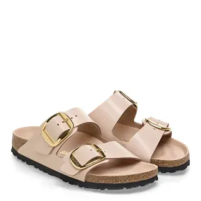 Soft Cushioning Birkenstock Women's Arizona Big Buckle Natural Leather Patent in New Beige Cushioned