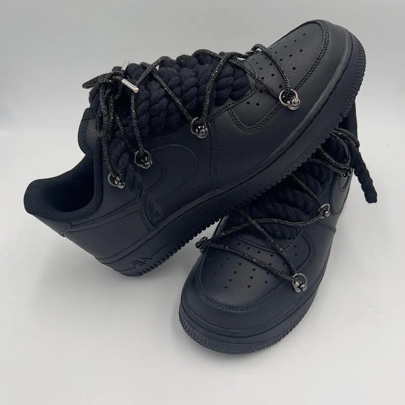 Spanish Bold Nike Air Force 1 ??Rope Laces Black" Triple Crystal Black