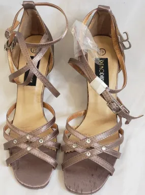 2.38" Sonia -- Flare Heel Latin Sandal -- Bronze Satin Picnic Easy