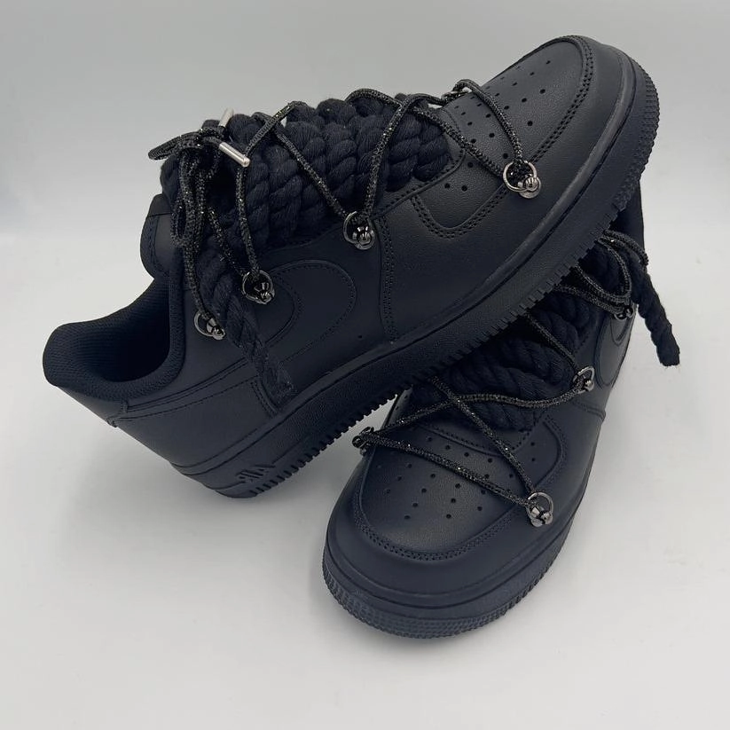 Nike Air Force 1 ??Rope Laces Black" Triple Crystal Black Slip Safe Comfort Curve
