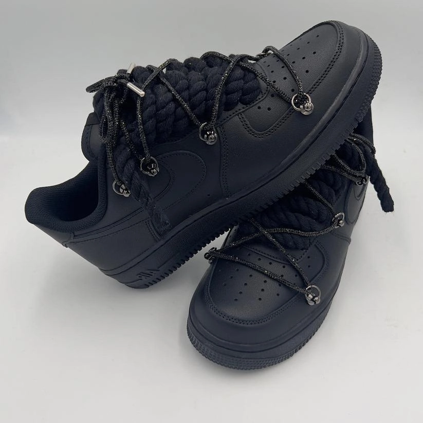 Modern Bold Nike Air Force 1 ??Rope Laces Black" Triple Crystal Black
