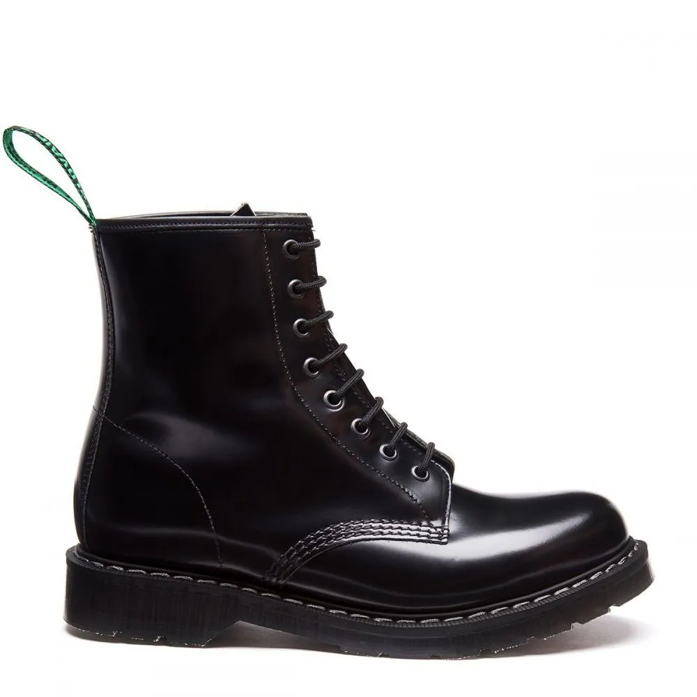 Handmade Quality Solovair 8 Eye Derby Boot in Black Hi-Shine Timeless Design