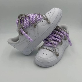 Nike Air Force 1 ??Rope Laces Violet?? Triple Crystal Silver Fur Trim