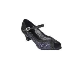 1.75" Dawn -- Open Toe Ballroom Shoe -- Black Glitter/Lace Season Ease