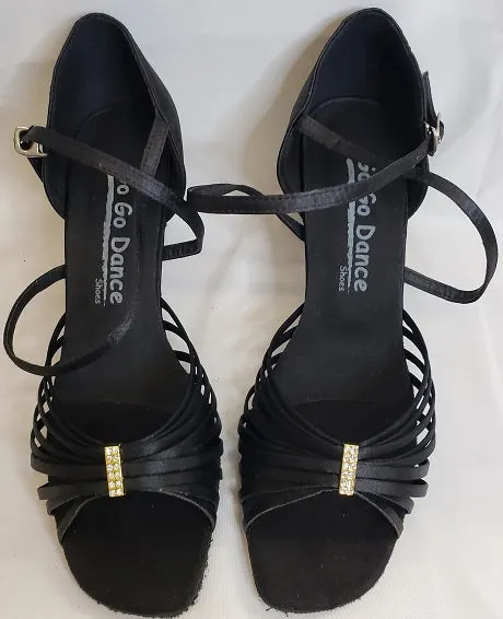 2.75" Pocahontas -- Women's Latin Sandal -- Black Satin Suede Soft Neutral Base
