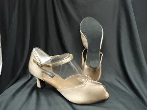 Leather Touch Shock absorption 2.38" Charlotte -- Closed Back/Open Toe Ballroom Shoe -- Bronze Satin