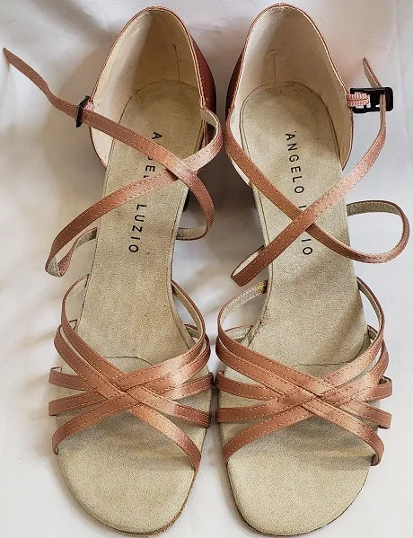 2" Susie -- Women's Latin Ballroom Sandal -- Bronze Satin Trail Strong