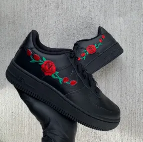 Air Force 1 Custom Shoes Black Rose Red Flower Floral Low Men Women Kids AF1 Sneakers Game Ready