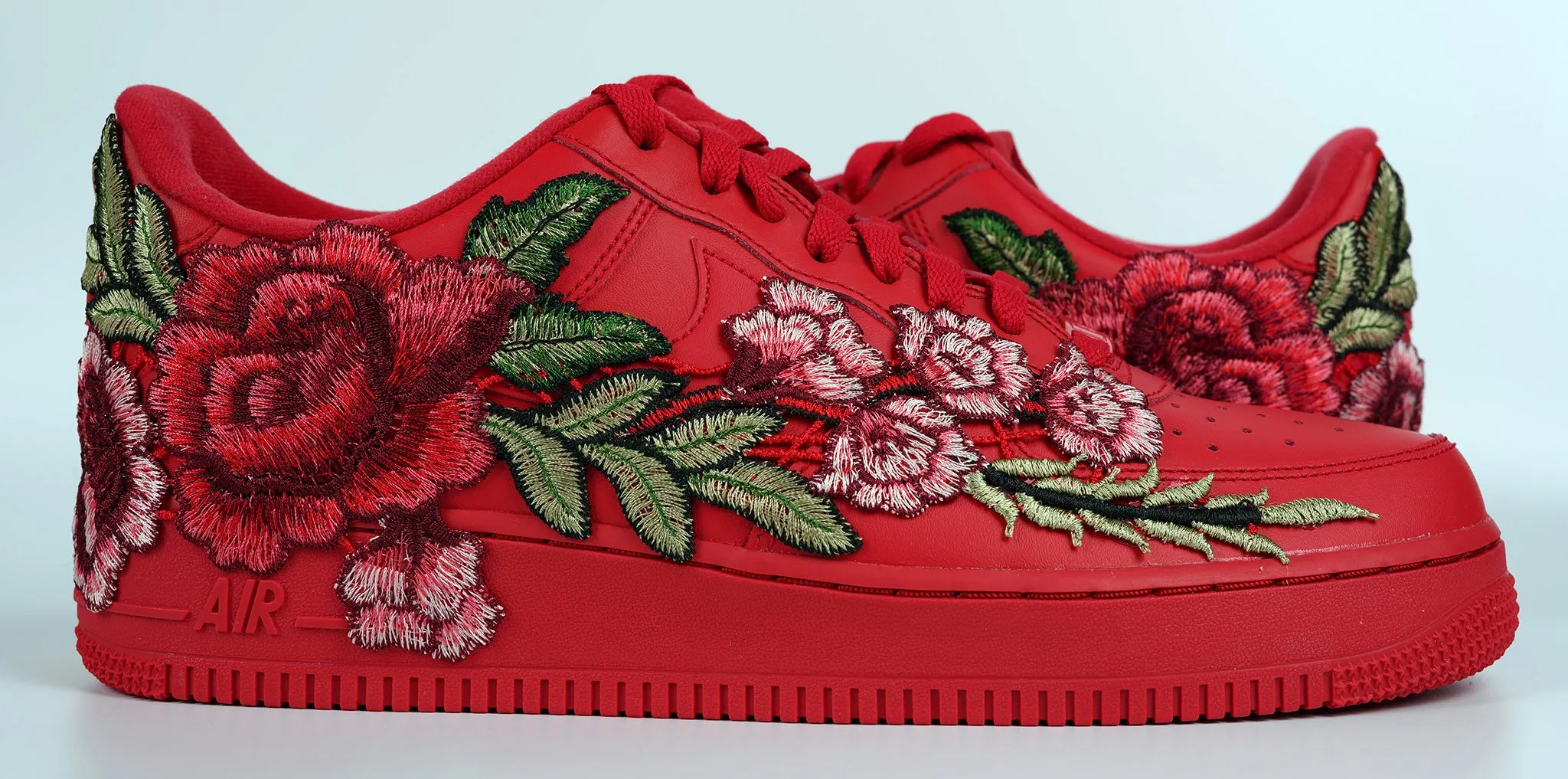 Air Force 1 Custom Triple Red Rose Shoes Long Flower Floral Casual Low Mens Womens Kids All Sizes AF1 Sneakers Craftsmanship Park Step