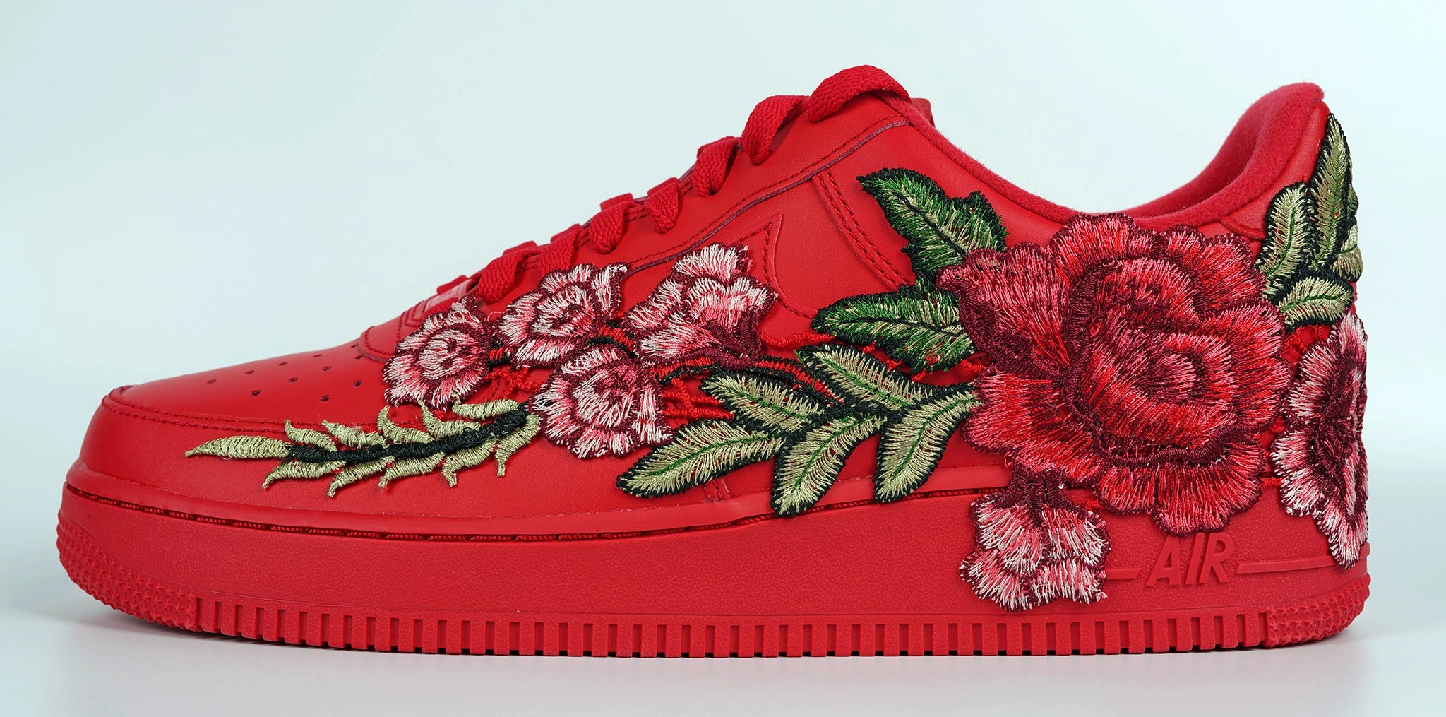 Urban Sleek Air Force 1 Custom Triple Red Rose Shoes Long Flower Floral Casual Low Mens Womens Kids All Sizes AF1 Sneakers