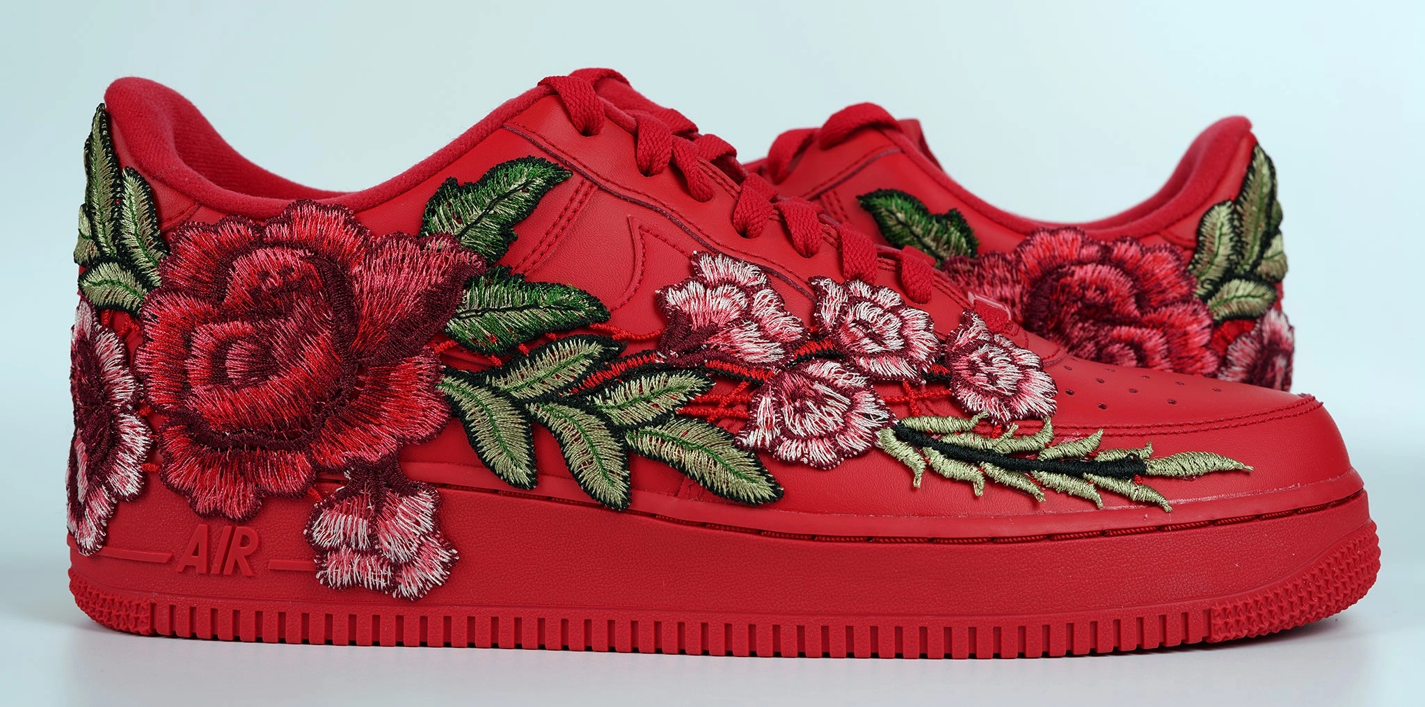 Air Force 1 Custom Triple Red Rose Shoes Long Flower Floral Casual Low Mens Womens Kids All Sizes AF1 Sneakers Craftsmanship Park Step
