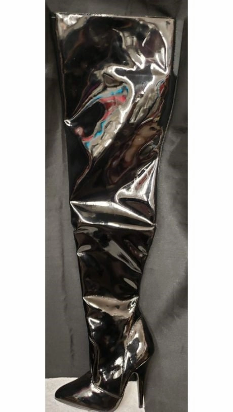 Full Grain Leather Fashionable Design 5" Beverly -- Women's Thigh High Dress Boot -- Black Patent