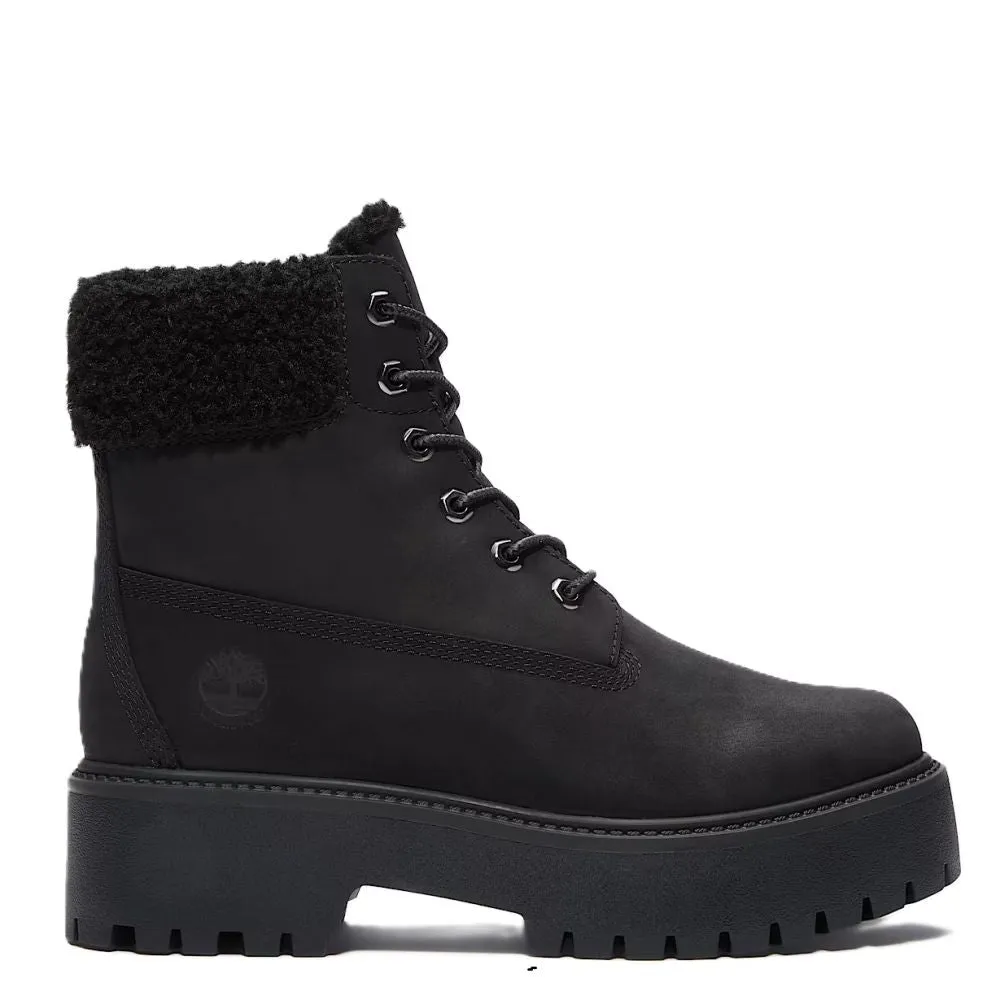 MemoryFoam Timberland Women's Stone Street Mid Warm Lined Waterproof Boot in Black Nubuck Cloud Step