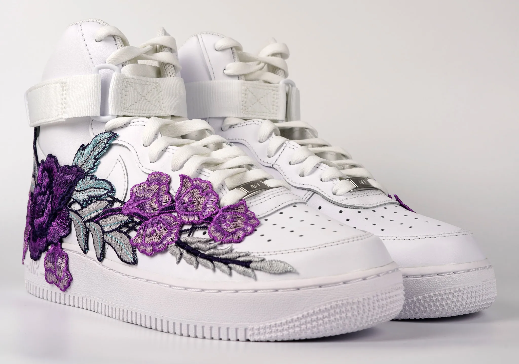 Air Force 1 Custom Shoes High Purple Rose Flower Floral White Men Women Kids All Sizes AF1 Sneakers Adjustable Fit