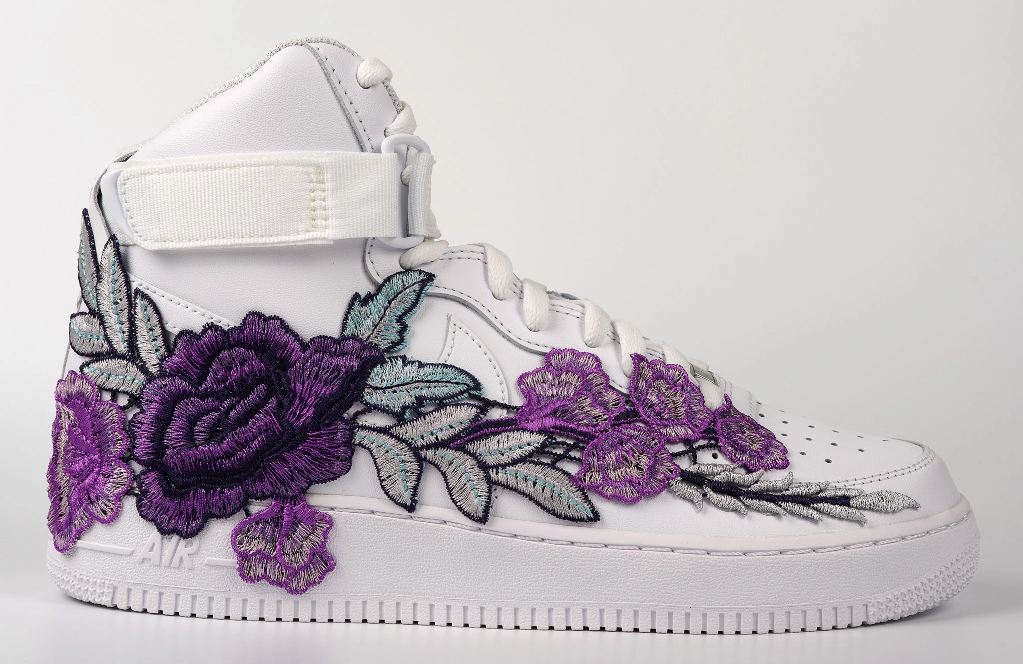 Air Force 1 Custom Shoes High Purple Rose Flower Floral White Men Women Kids All Sizes AF1 Sneakers Peak Mode Lace Tie