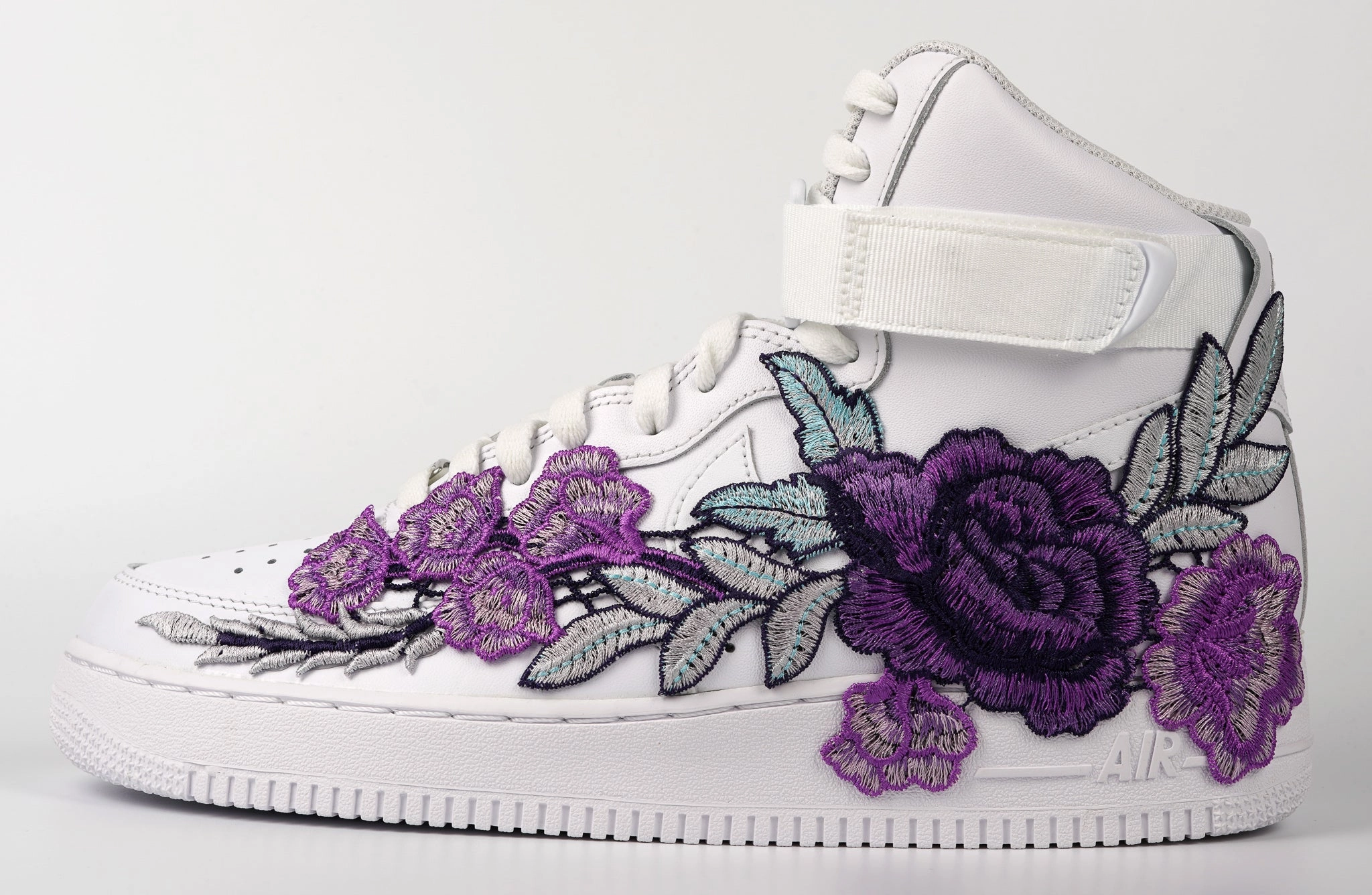 Air Force 1 Custom Shoes High Purple Rose Flower Floral White Men Women Kids All Sizes AF1 Sneakers Lake Step Party Glow