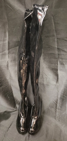 Classic Design 5" Thrill -- Women's Thigh High Platform Dress Boot -- Black Patent