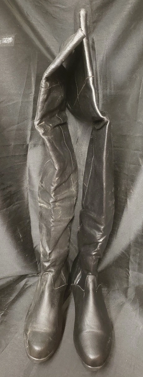 Tyler -- Men's Thigh High Flat Heel Dress Boot -- Black Modern Lines