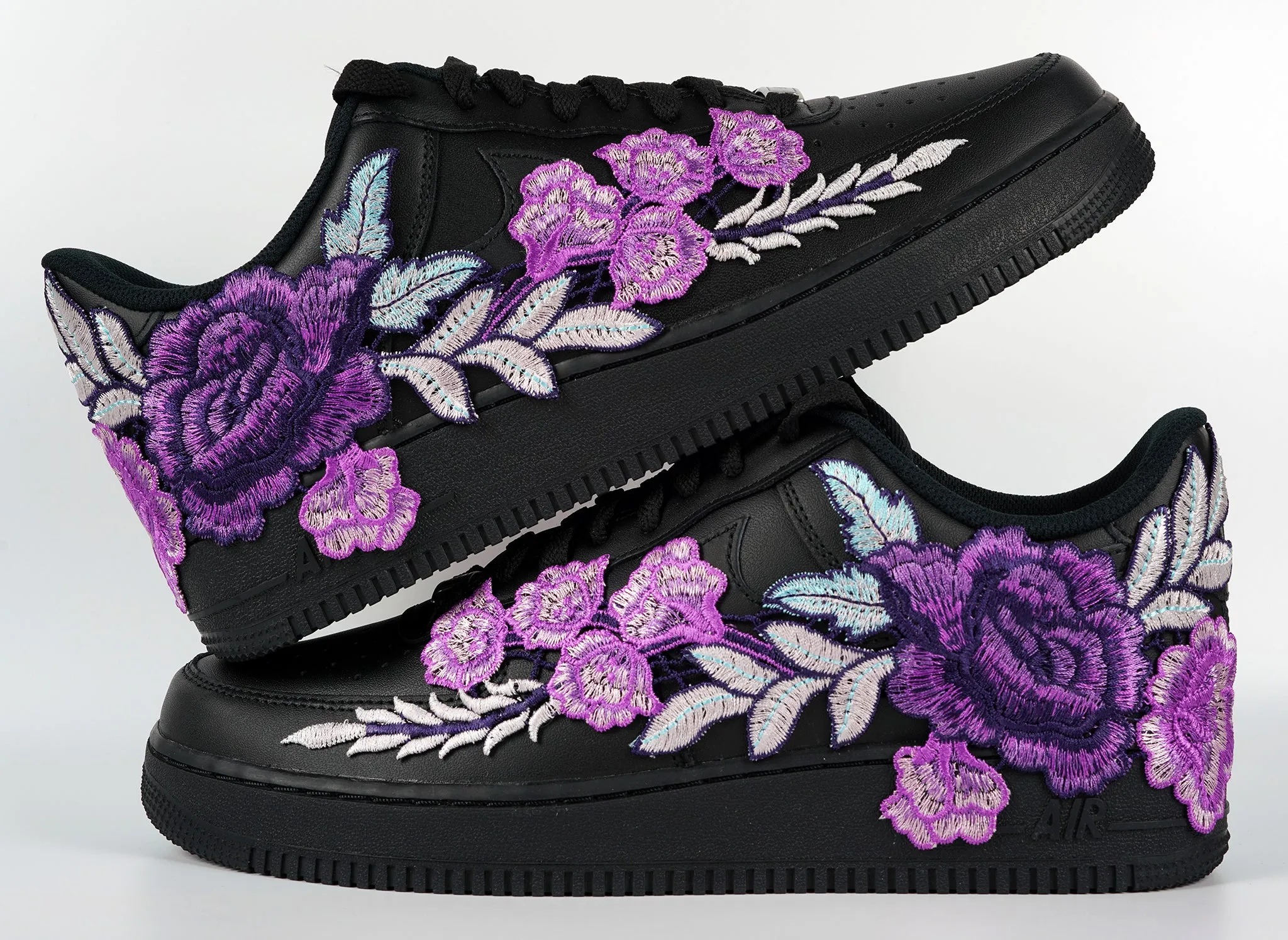Air Force 1 Custom Purple Rose Shoes Flower Floral Black Low Men Women & Kids All Sizes AF1 Sneakers Calm Mood Mind Ease