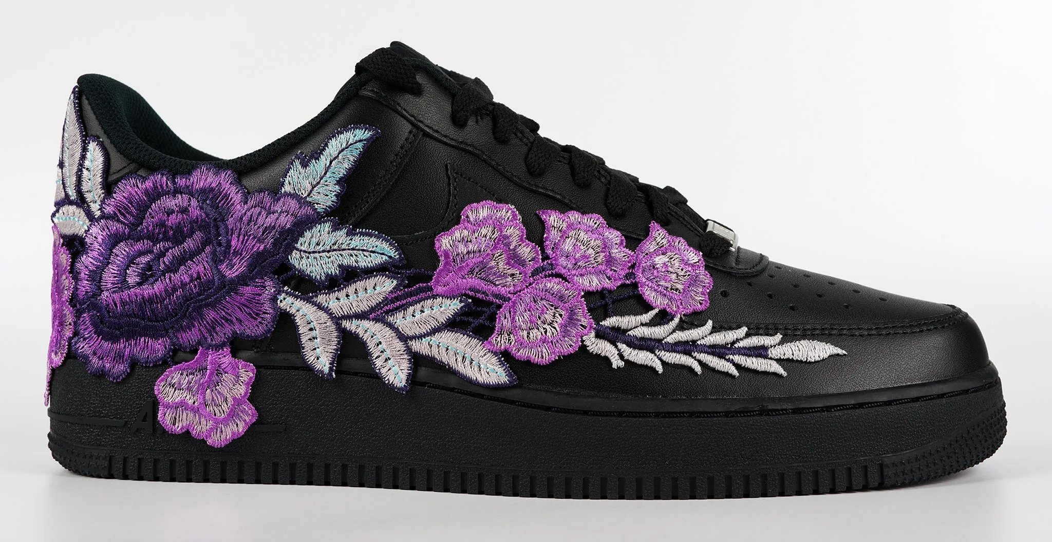 Work Air Force 1 Custom Purple Rose Shoes Flower Floral Black Low Men Women & Kids All Sizes AF1 Sneakers