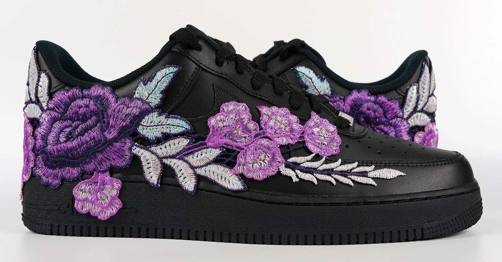 Airport Easy Air Force 1 Custom Purple Rose Shoes Flower Floral Black Low Men Women & Kids All Sizes AF1 Sneakers