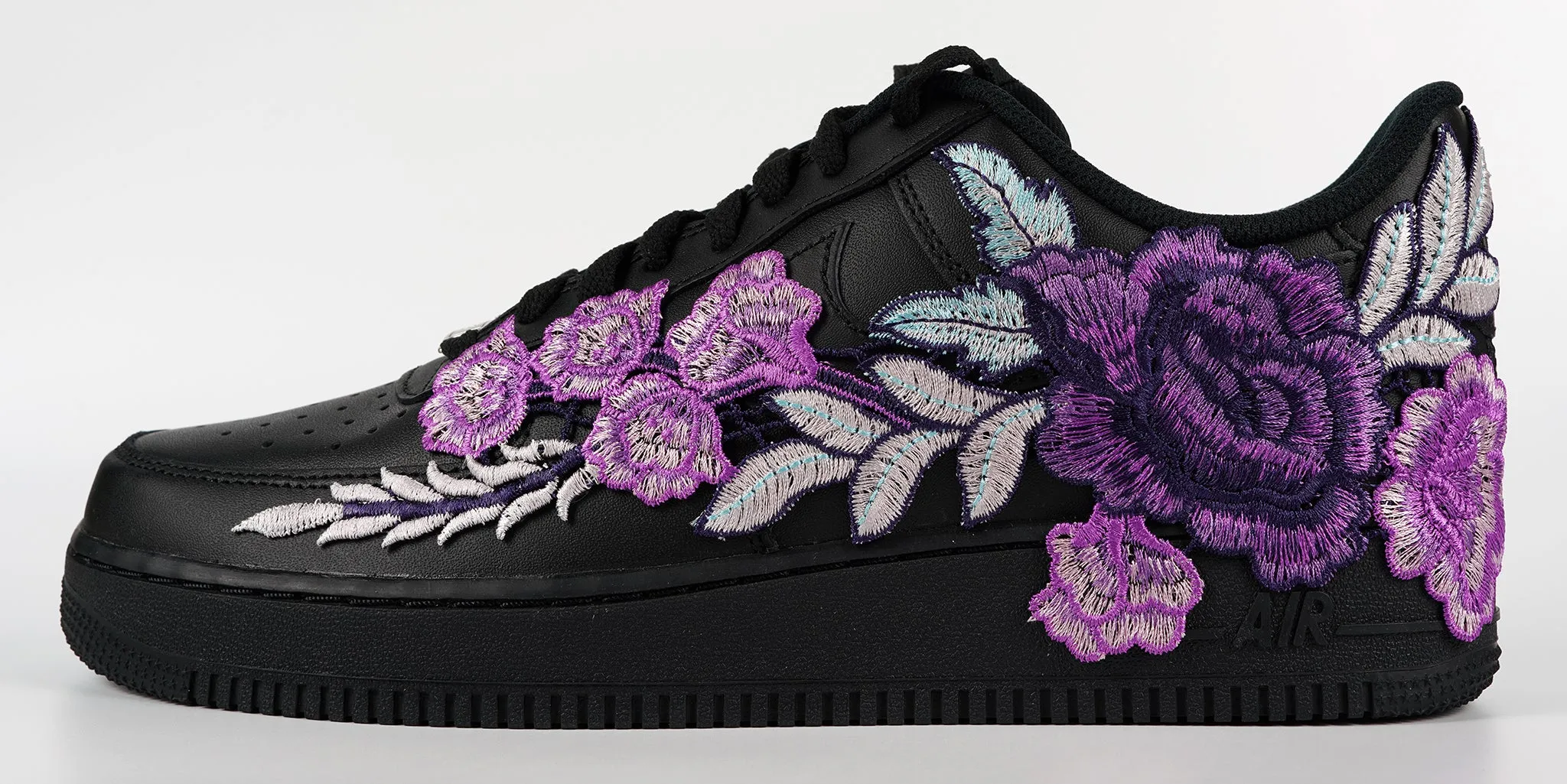Lightweight Bold Tone Air Force 1 Custom Purple Rose Shoes Flower Floral Black Low Men Women & Kids All Sizes AF1 Sneakers