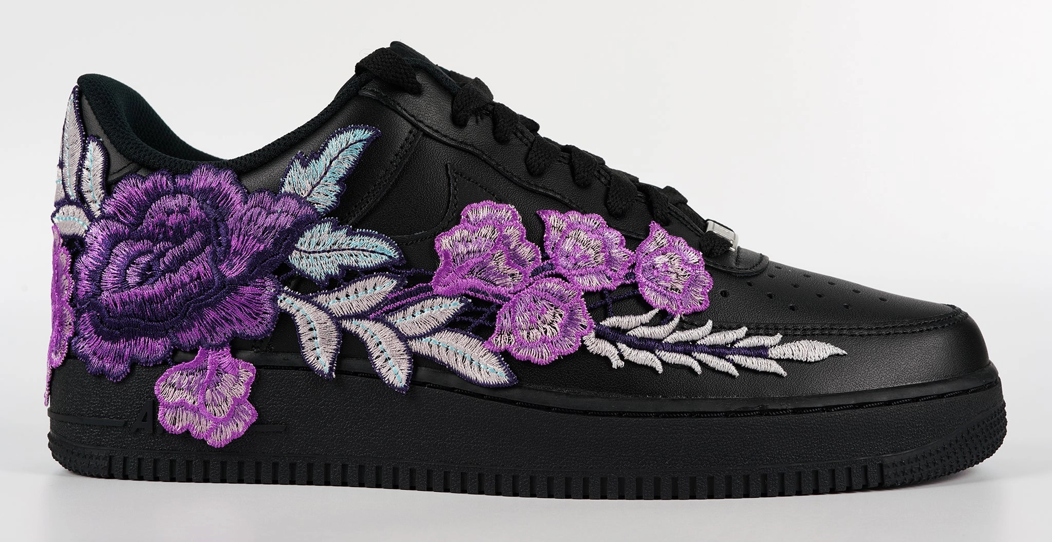 Work Air Force 1 Custom Purple Rose Shoes Flower Floral Black Low Men Women & Kids All Sizes AF1 Sneakers