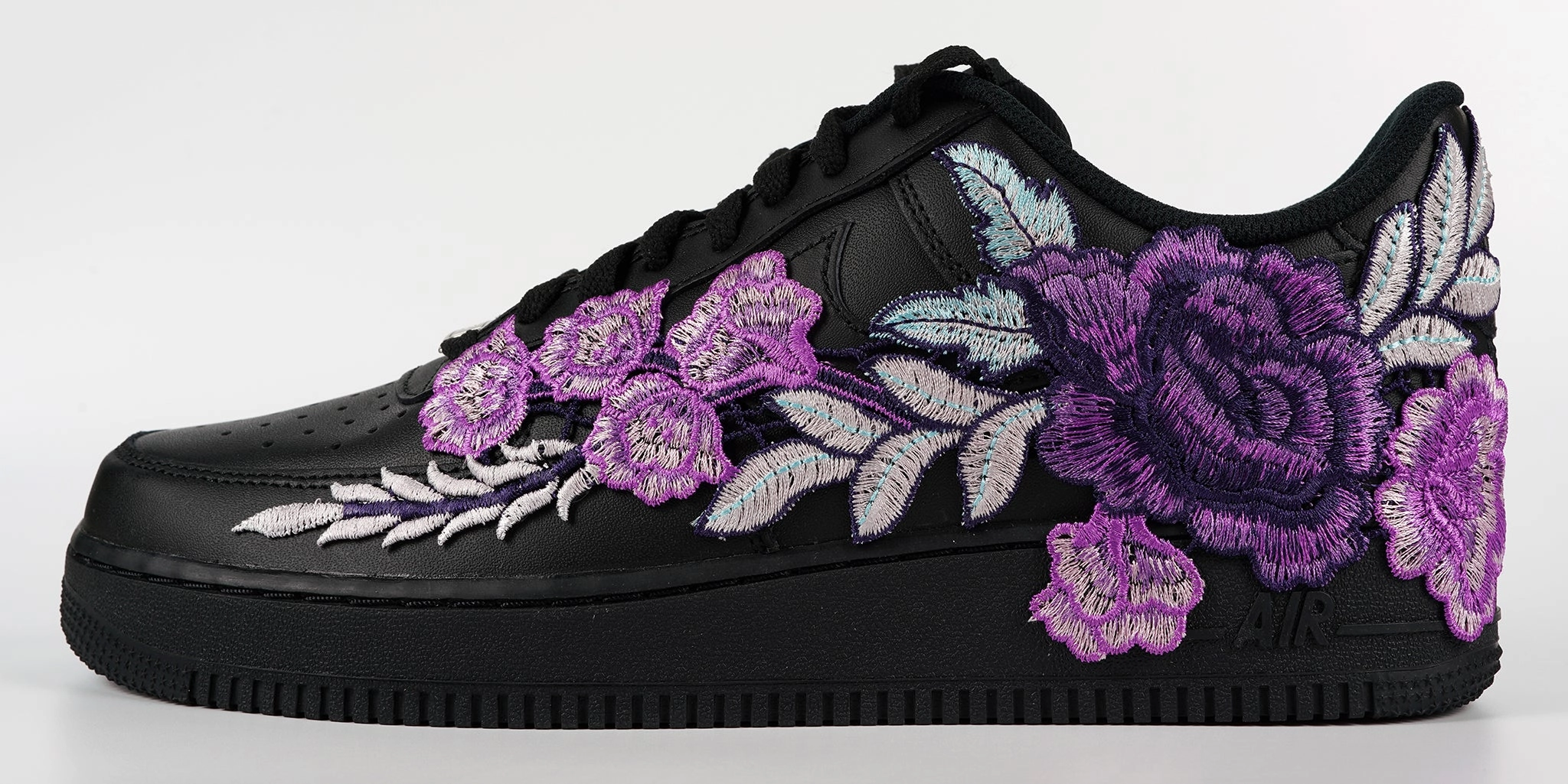 Lightweight Bold Tone Air Force 1 Custom Purple Rose Shoes Flower Floral Black Low Men Women & Kids All Sizes AF1 Sneakers