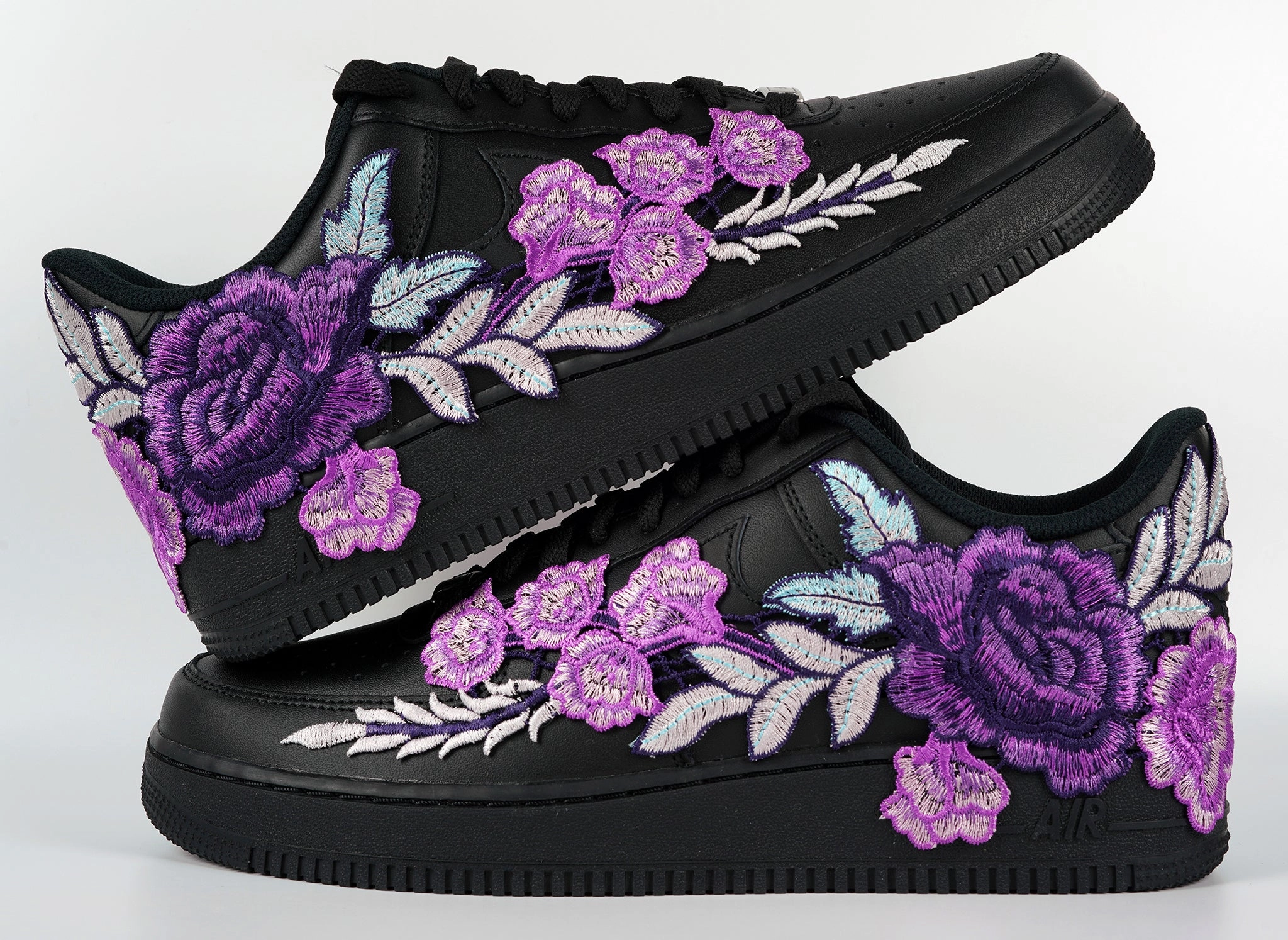 Air Force 1 Custom Purple Rose Shoes Flower Floral Black Low Men Women & Kids All Sizes AF1 Sneakers Calm Mood Mind Ease
