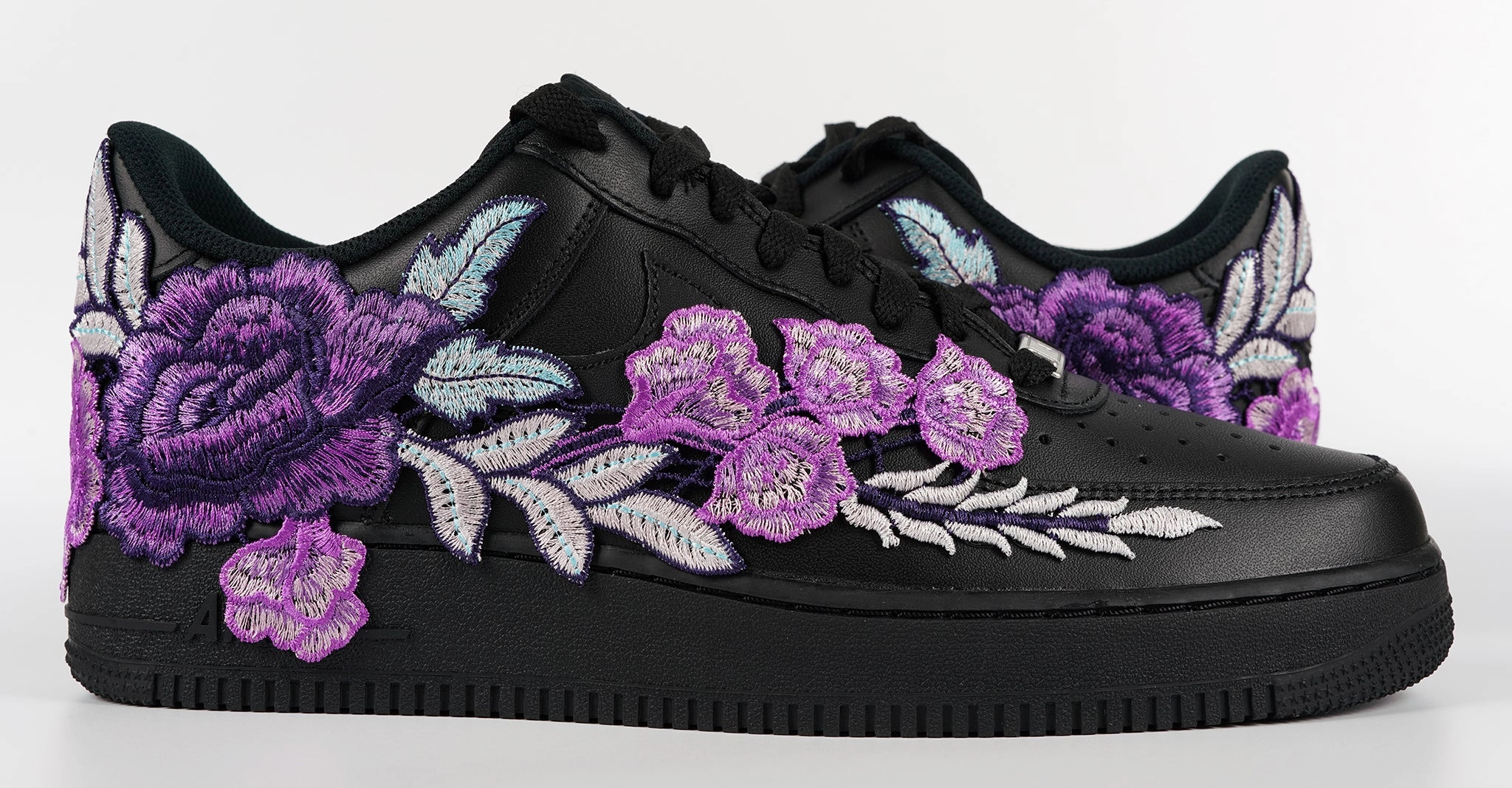 Airport Easy Air Force 1 Custom Purple Rose Shoes Flower Floral Black Low Men Women & Kids All Sizes AF1 Sneakers