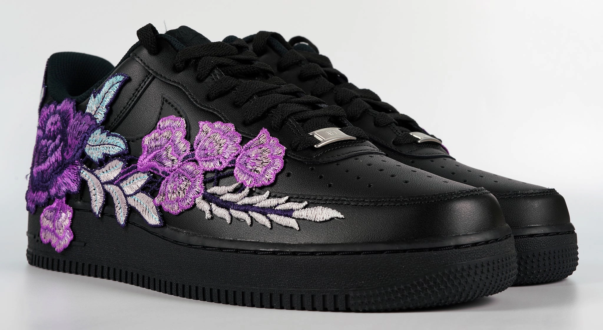 Comfort toe Air Force 1 Custom Purple Rose Shoes Flower Floral Black Low Men Women & Kids All Sizes AF1 Sneakers
