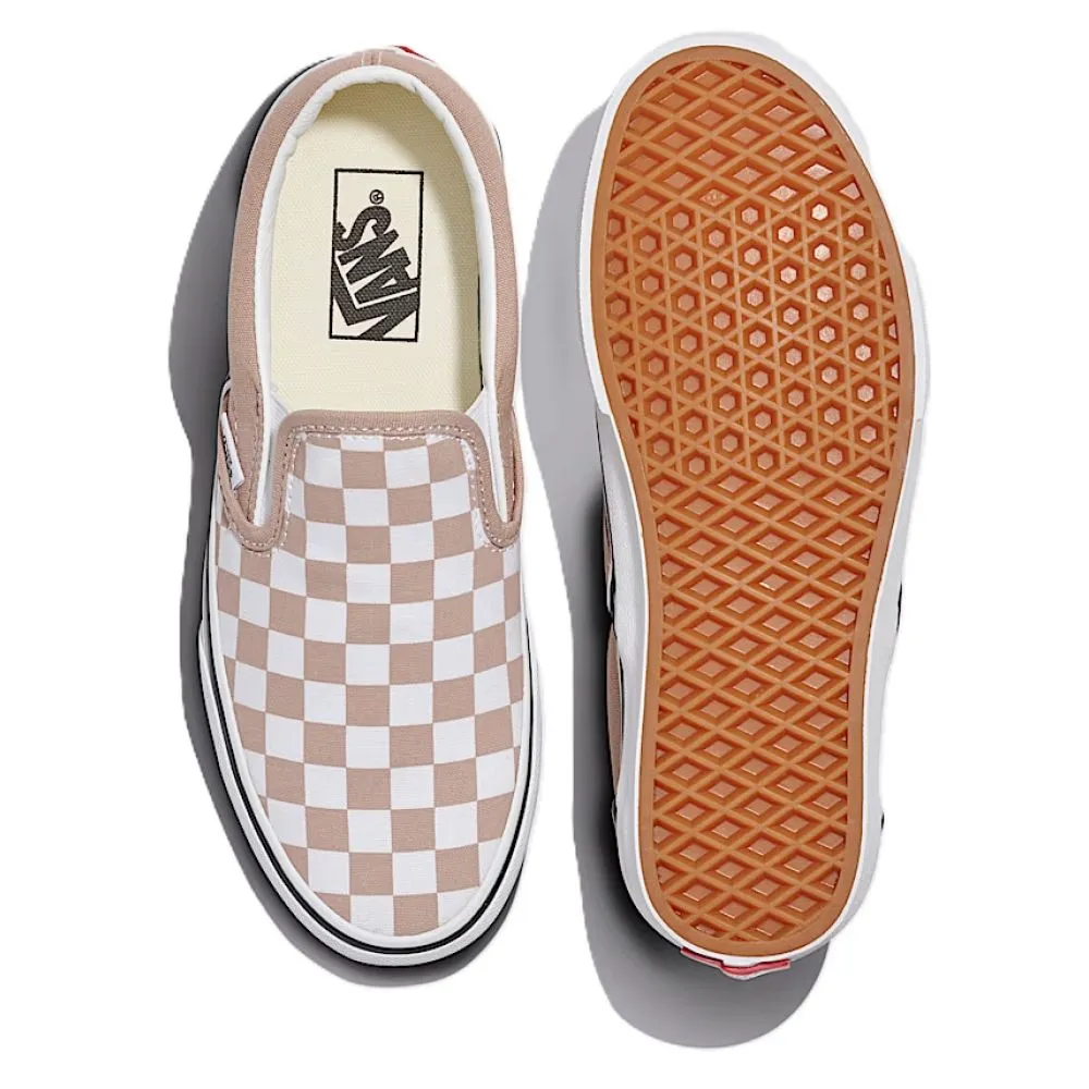 Vans Checkerboard Classic Slip-On in Warm Taupe Brown/White Korean Trend