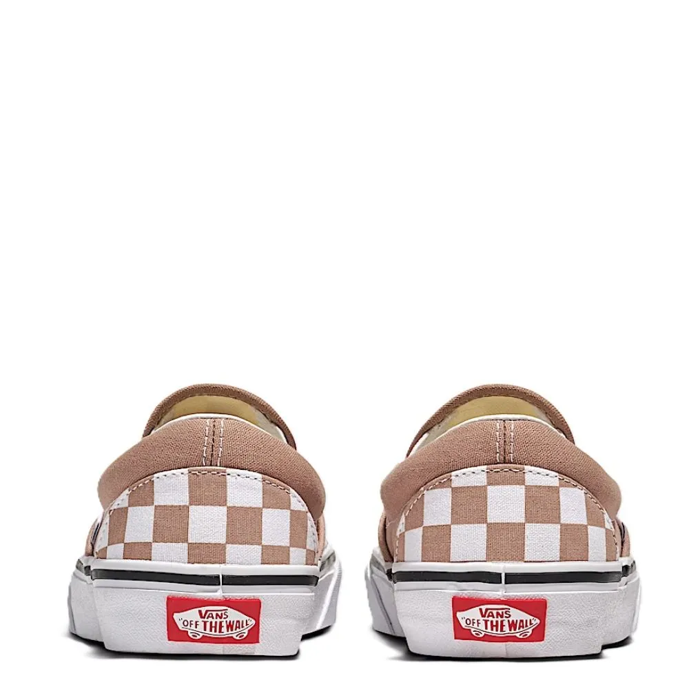 Vans Checkerboard Classic Slip-On in Warm Taupe Brown/White Leather Upper