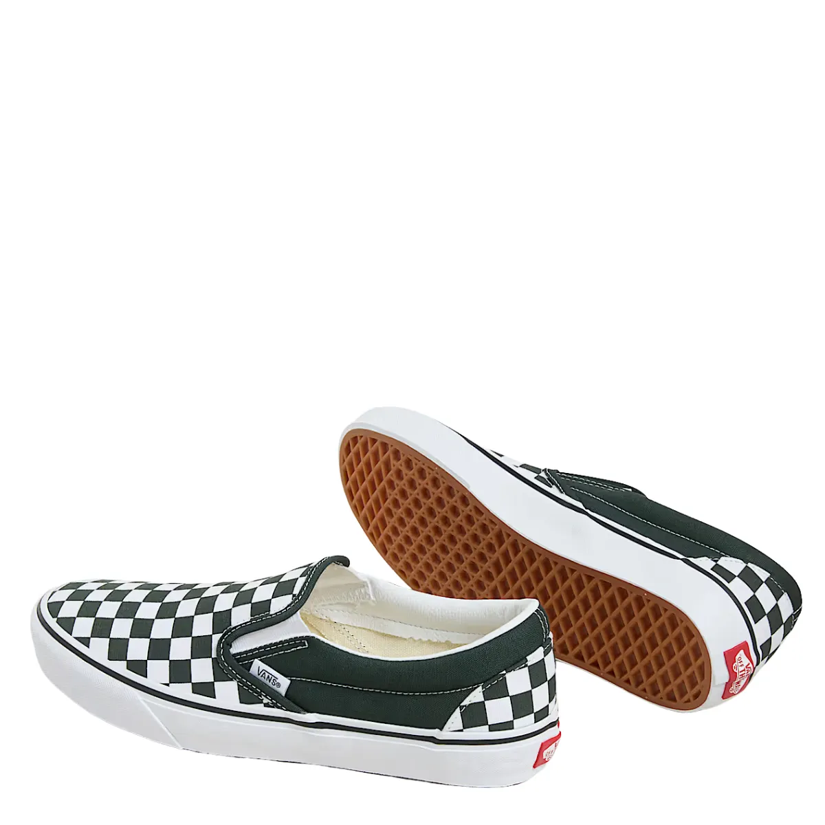 Vans Men's Checkerboard Classic Slip-On in Scarab Green/White Photo Glam Adjustable Straps
