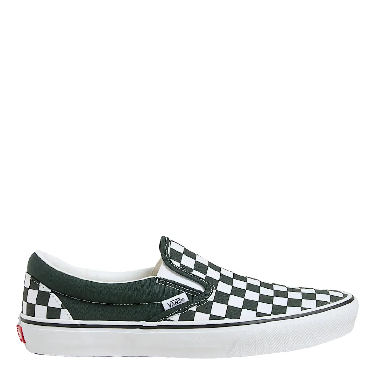 Vans Men's Checkerboard Classic Slip-On in Scarab Green/White Marathon Fit Anti Bacterial