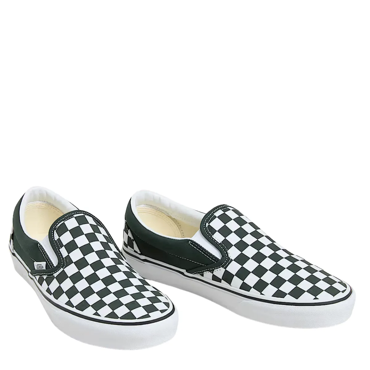 Track Run Fitness Vibe Vans Men's Checkerboard Classic Slip-On in Scarab Green/White
