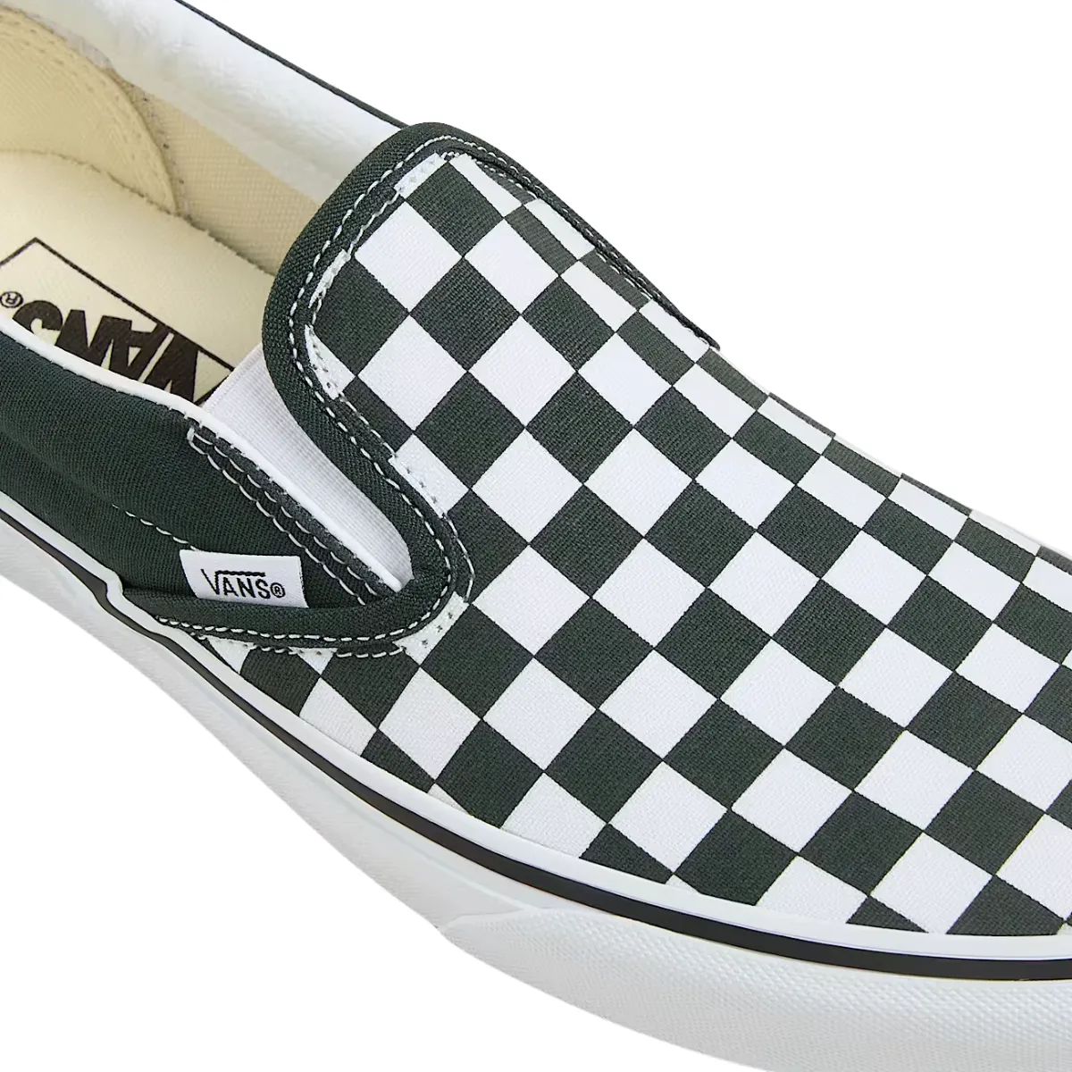 Vans Men's Checkerboard Classic Slip-On in Scarab Green/White Stage Pop