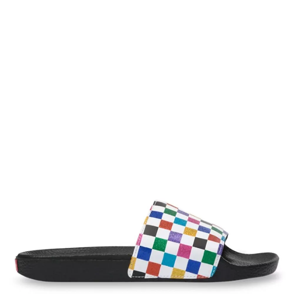 Vans Women's Glitter Slide-On in Checkerboard-Multi Quick Fit